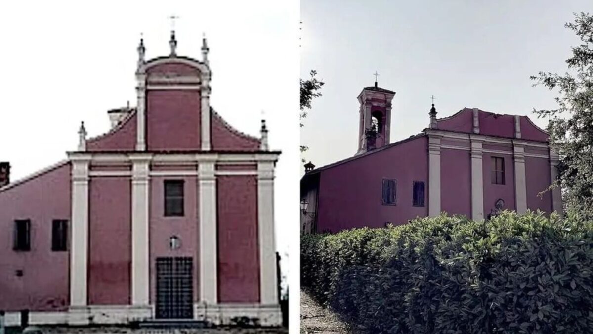 MALTEMPO, A VOLTANA VIENE GIÙ IL FRONTONE DELLA CHIESA