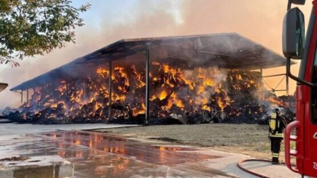 Brucia ancora l’incendio di via Colombarone: 800 balle di fieno in fiamme